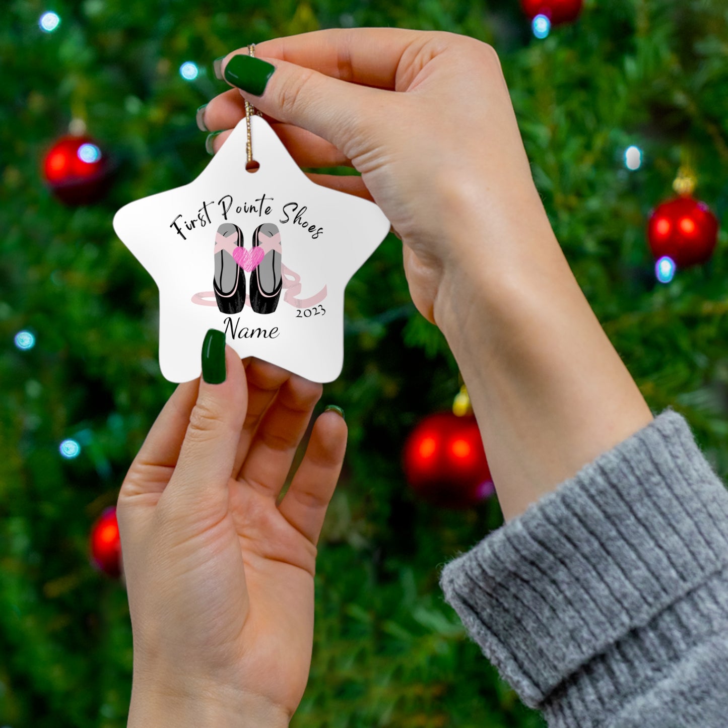 Holidays:: First pointe shoes Personalized ceramic ornament |ballet dancer gift | personalized gift