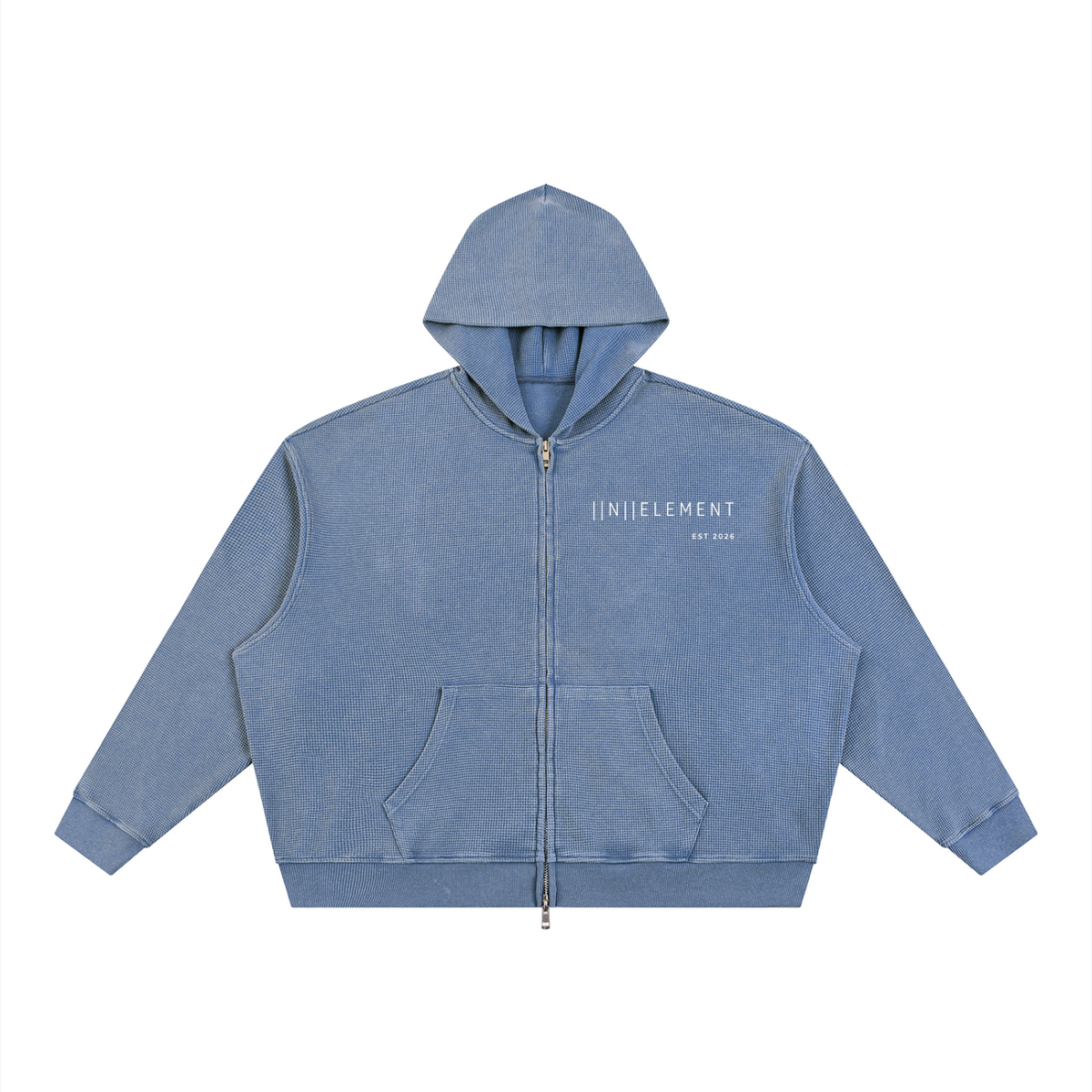 Unisex Vintage Wash Boxy Waffle Full Zip Hoodie