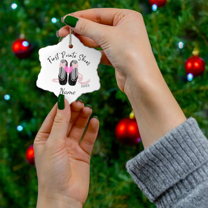 Holidays:: First pointe shoes Personalized ceramic ornament |ballet dancer gift | personalized gift