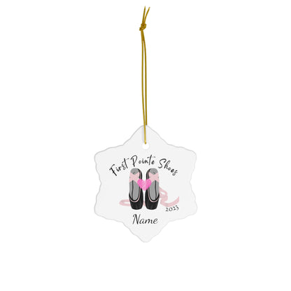 Holidays:: First pointe shoes Personalized ceramic ornament |ballet dancer gift | personalized gift