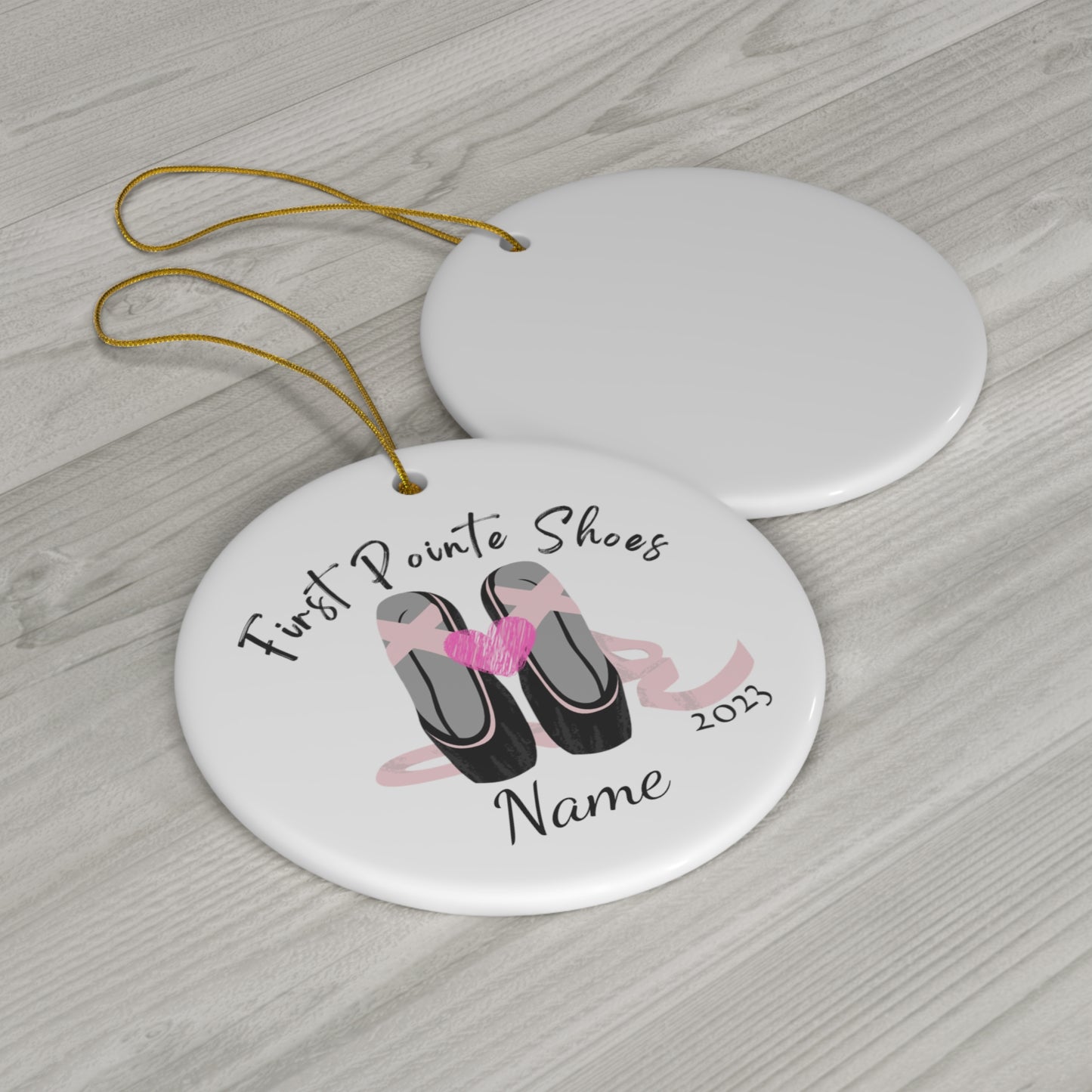 Holidays:: First pointe shoes Personalized ceramic ornament |ballet dancer gift | personalized gift