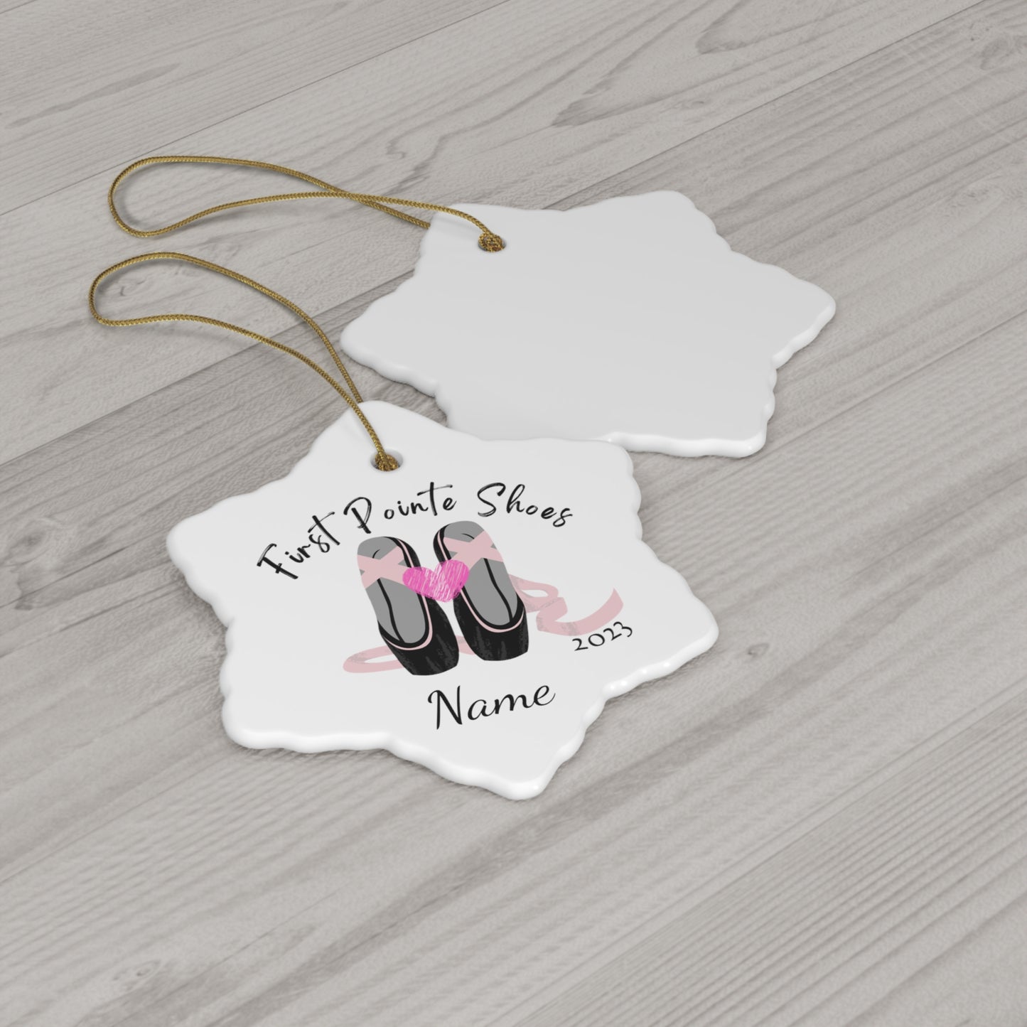 Holidays:: First pointe shoes Personalized ceramic ornament |ballet dancer gift | personalized gift