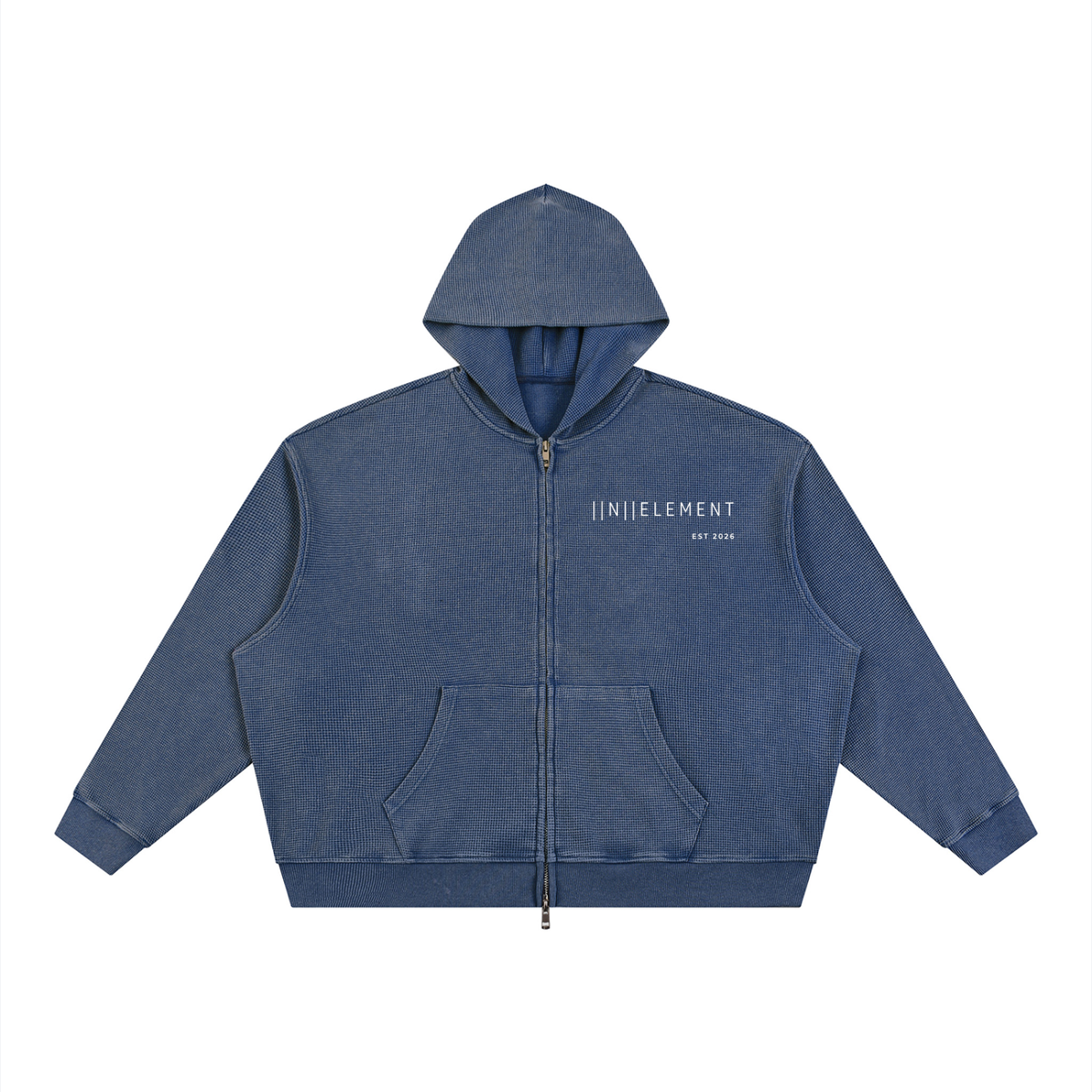 Unisex Vintage Wash Boxy Waffle Full Zip Hoodie