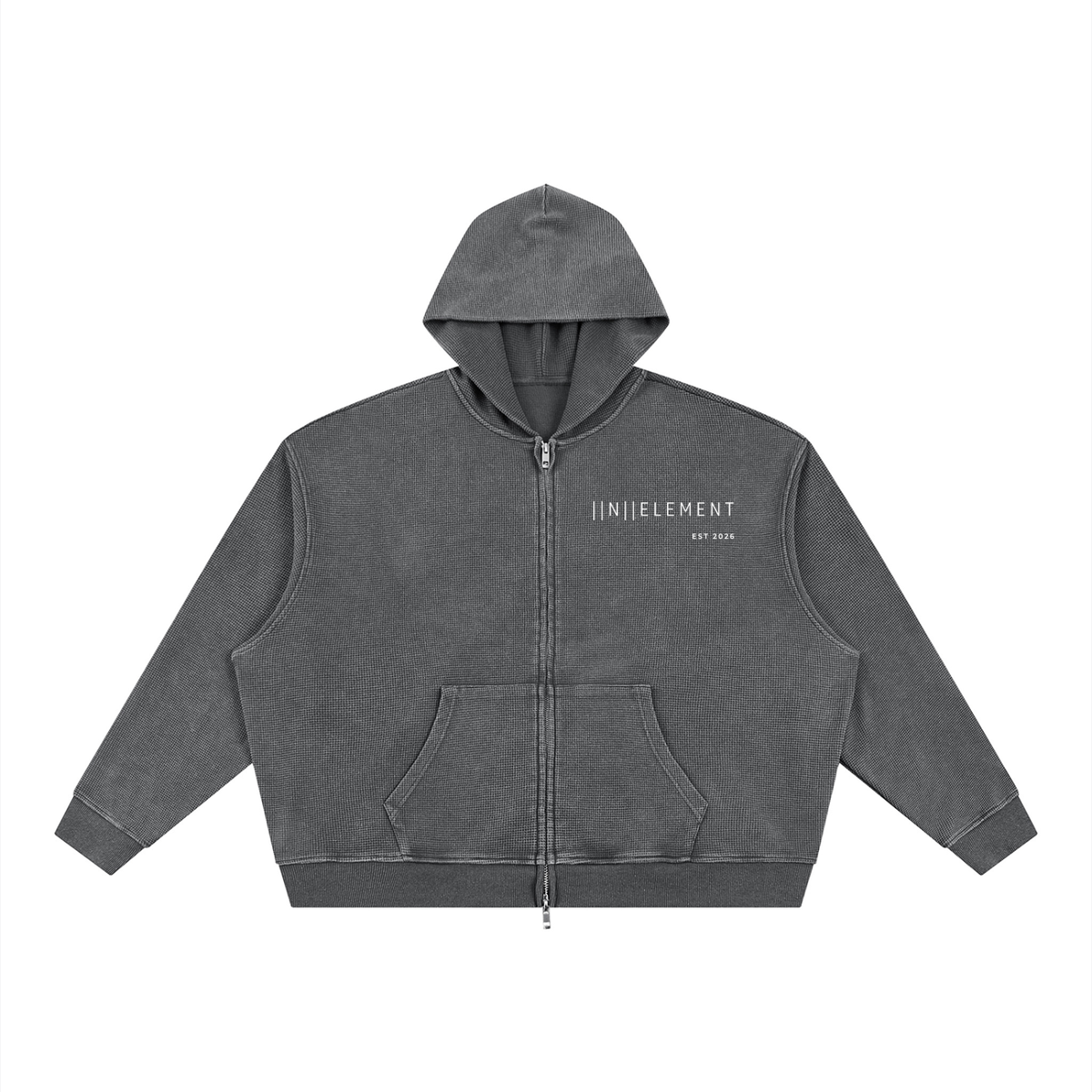 Unisex Vintage Wash Boxy Waffle Full Zip Hoodie
