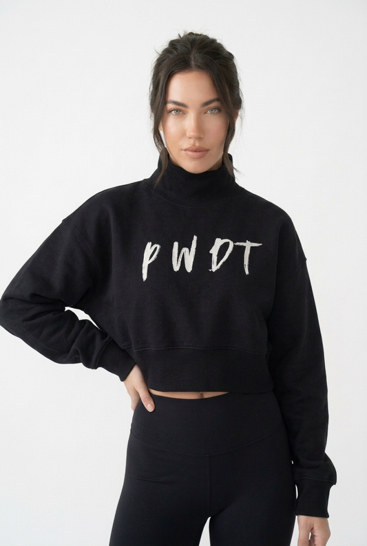 (PWD) Women's Crop Mock Neck Sweatshirt