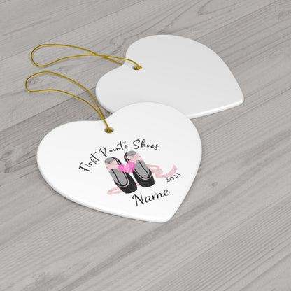 Holidays:: First pointe shoes Personalized ceramic ornament |ballet dancer gift | personalized gift