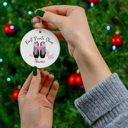 Holidays:: First pointe shoes Personalized ceramic ornament |ballet dancer gift | personalized gift