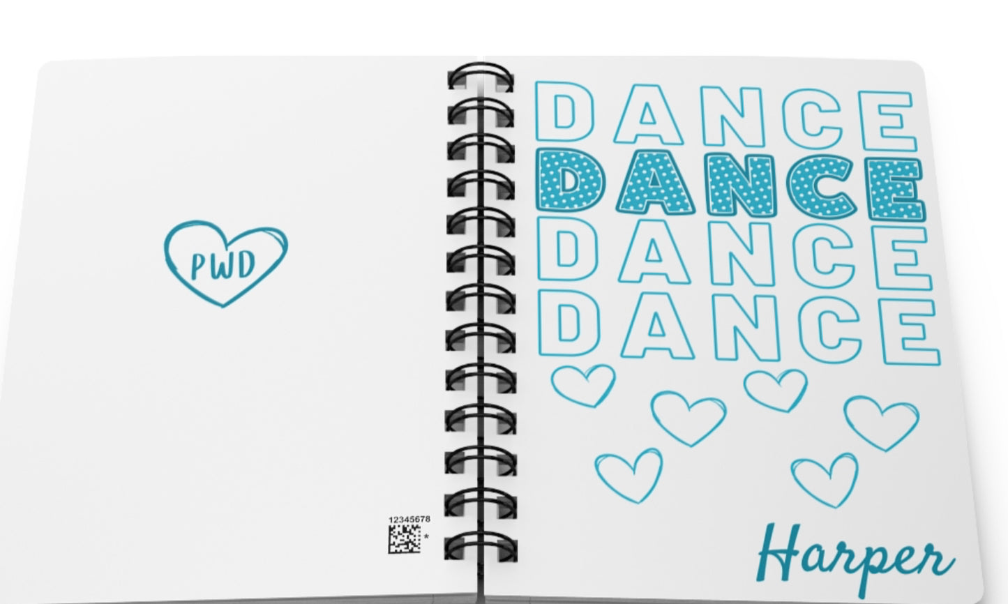 PWD| Bundle of 2 Spiral Bound Dance Journal/Notebook, Personalized - Hearts