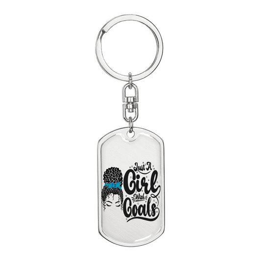 Keychain :: Curly girl with Goals- 8 Rectangle swivel keychain