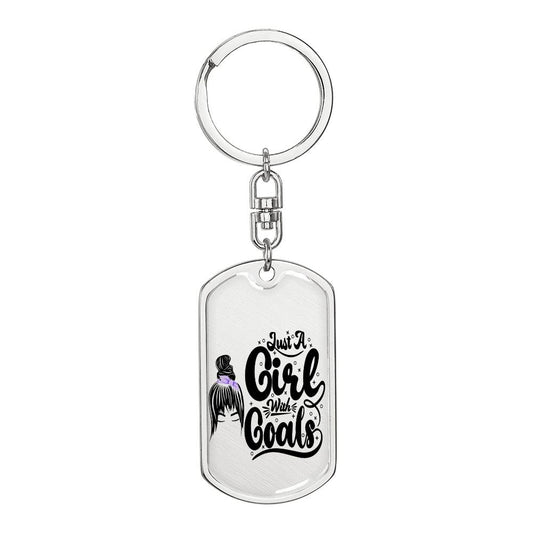 Keychain :: Girl with Goals (purple)- 12 Rectangle swivel keychain