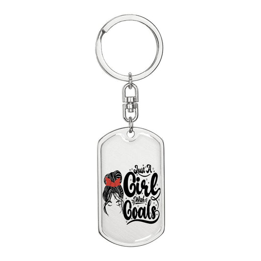 Keychain:: Girl with Goals (Red) - Rectangle swivel keychain