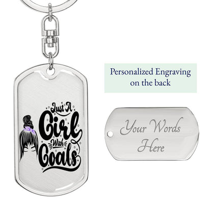 Keychain :: Girl with Goals (purple)- 12 Rectangle swivel keychain