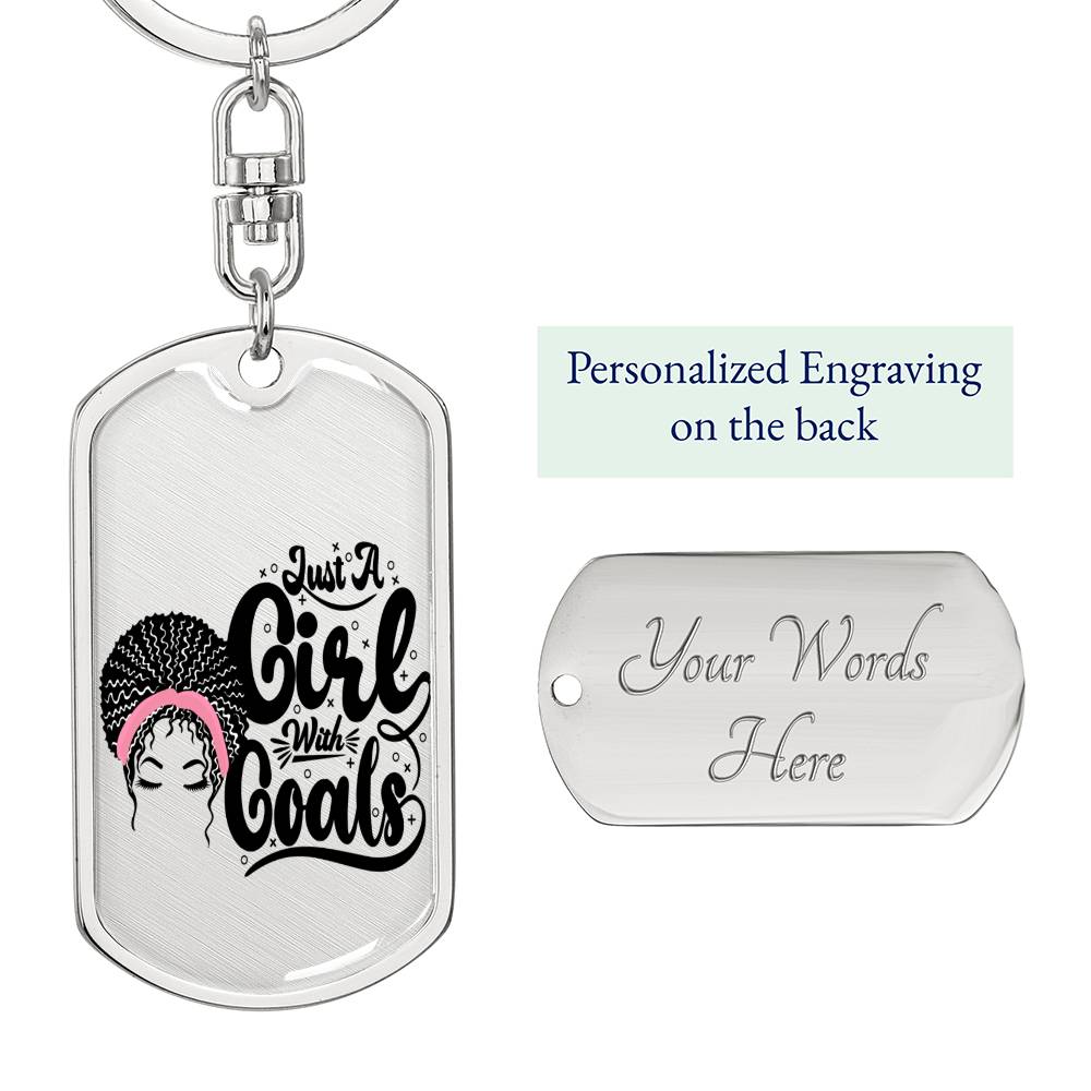 Keychain :: Curly Girl with Goals ( pink) - 11 Rectangle swivel keychain