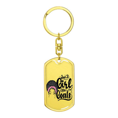 Keychain :: Curly Girl with Goals ( pink) - 11 Rectangle swivel keychain