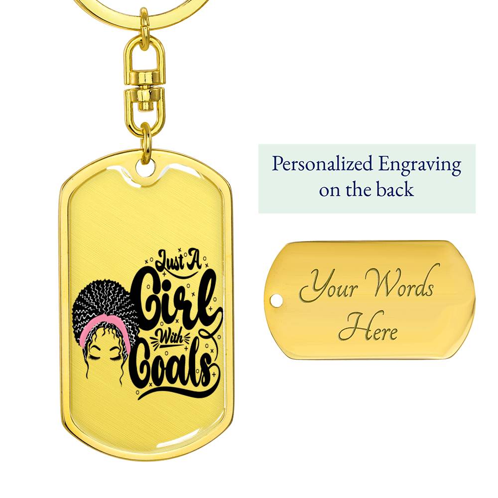 Keychain :: Curly Girl with Goals ( pink) - 11 Rectangle swivel keychain