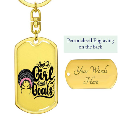 Keychain :: Curly Girl with Goals ( pink) - 11 Rectangle swivel keychain