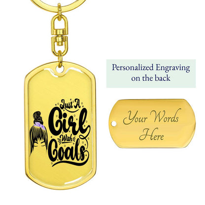 Keychain :: Girl with Goals (purple)- 12 Rectangle swivel keychain