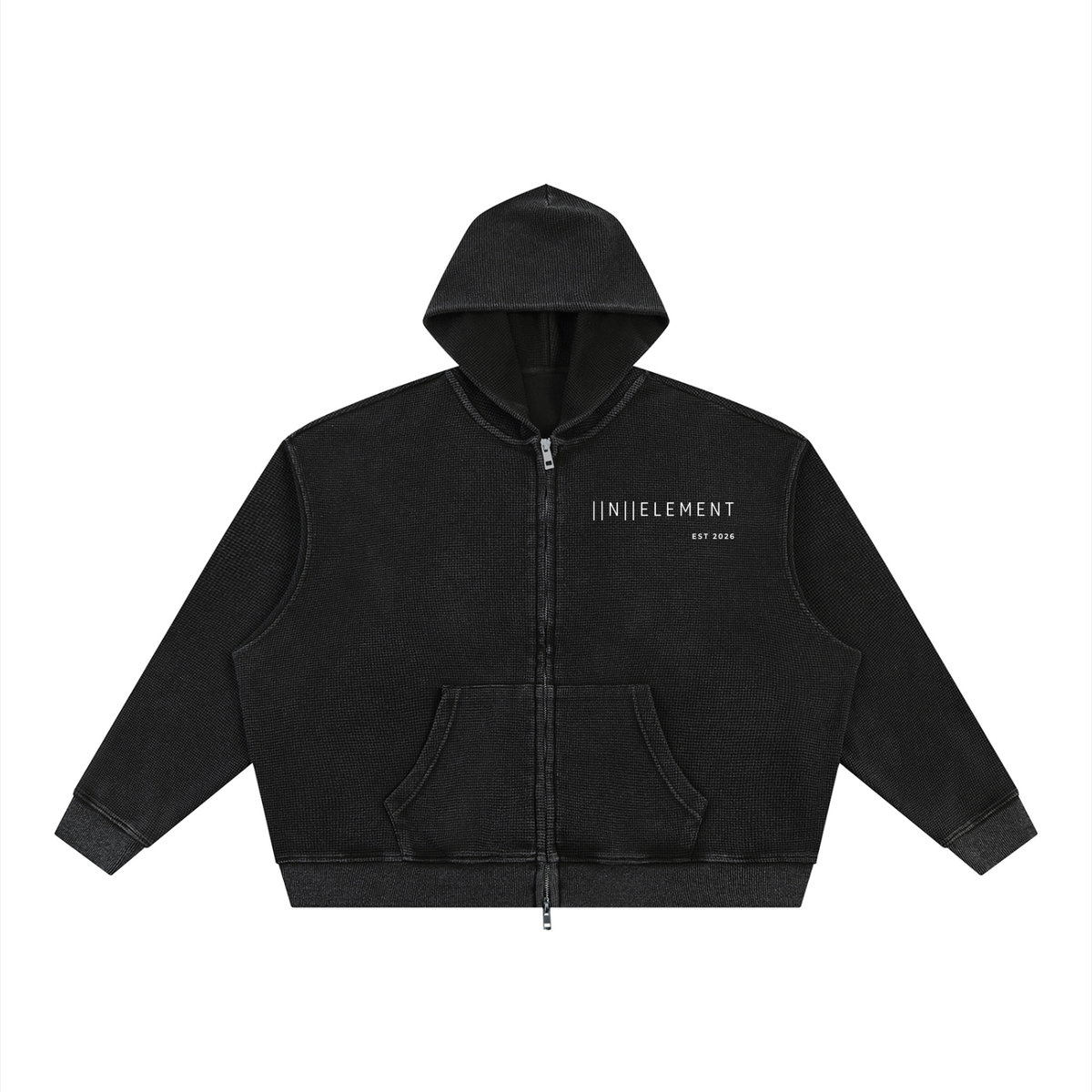 Unisex Vintage Wash Boxy Waffle Full Zip Hoodie