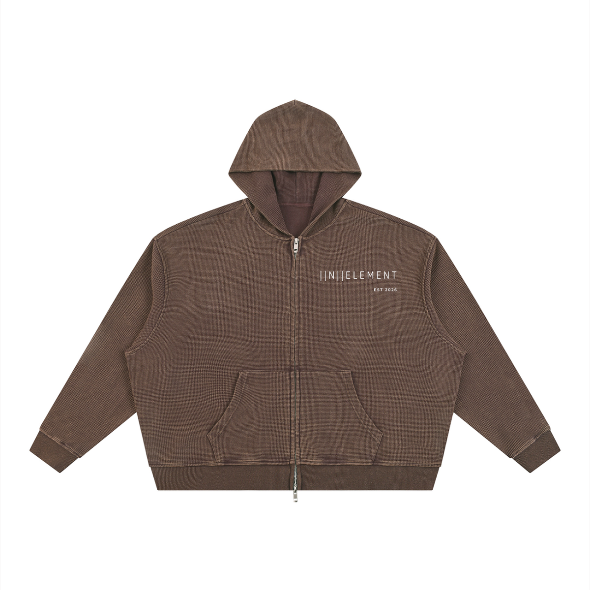 Unisex Vintage Wash Boxy Waffle Full Zip Hoodie