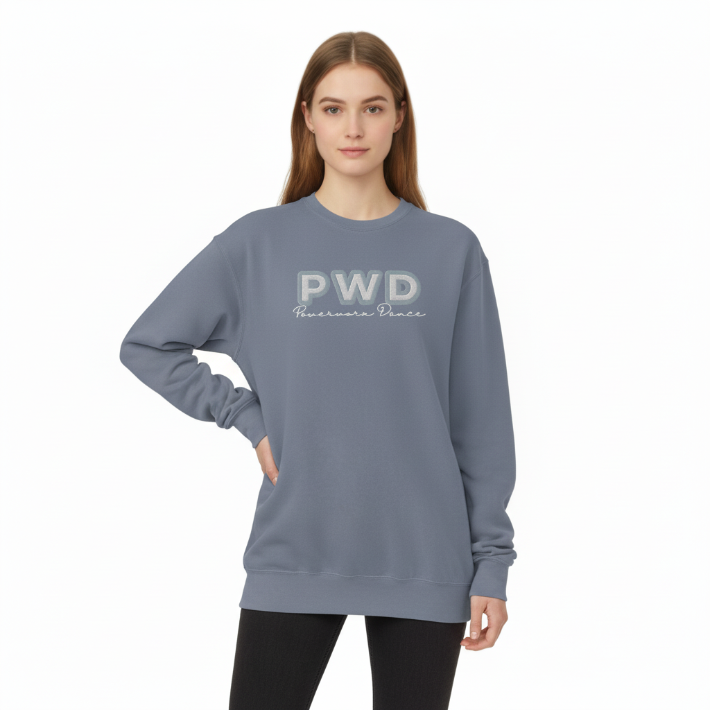 PWD | Adult Unisex Sweatshirt | Embroidered Pigment Dyed Crew Neck Sweatshirt